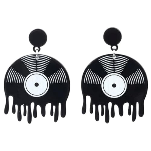 XIGAWAY Schwarze und weiße Vinyl-Schallplatten-Ohrringe für Frauen, Hip-Hop-Musik-Thema, Acryl, baumelnde Ohrringe, süßes und cooles Geschenk von XIGAWAY