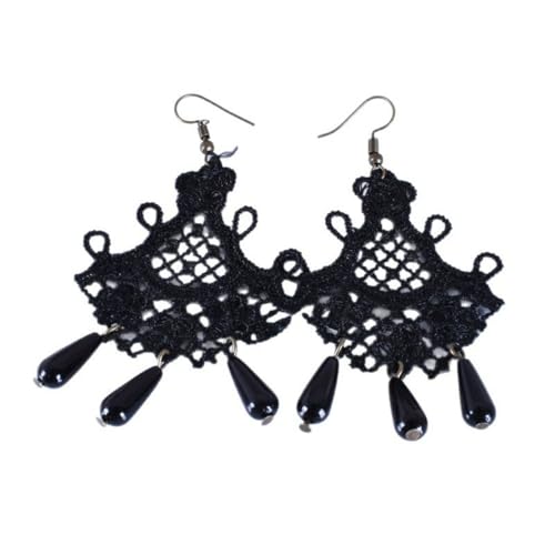XIGAWAY Spitze Vintage Fransen Ohrringe für Frauen, elegante baumelnde Tropfenohrringe mit zarten Legierungsketten, schwarze böhmische Statement-Ohrringe (6 x 4,5 cm) von XIGAWAY