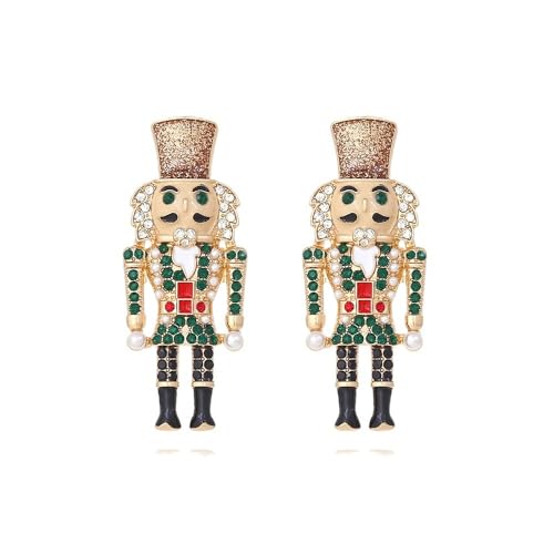 XIGAWAY Strass-Nussknacker-Soldaten-Ohrringe für Damen, bunte Cartoon-Charakter-Ohrringe mit Perlen-Akzenten von XIGAWAY