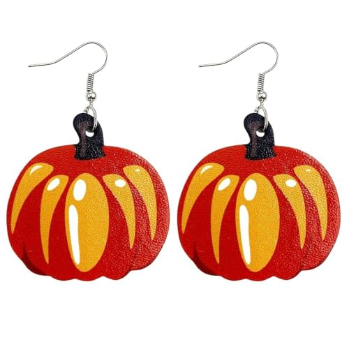 XIGAWAY Thanksgiving Truthahn Leder Ohrringe für Frauen, Urlaub Kürbis Schädel baumeln Tropfen Ohrringe (U-Form Geometrisches Design), S, Kunstleder, Kein Edelstein von XIGAWAY
