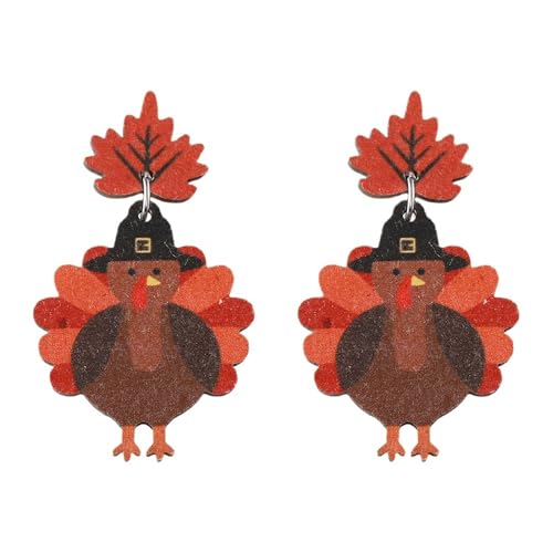 XIGAWAY Thanksgiving Truthahn Ohrringe für Frauen Holz Ahornblatt Tropfen Ohrringe Ernte Festival Baumeln Ohrringe von XIGAWAY