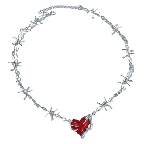 XIGAWAY Twisted Heart of Love Damen Halskette Rot Schwarz Legierung Valentinstag Gothic Anhänger Halskette, 1, Metall, Kein Edelstein von XIGAWAY