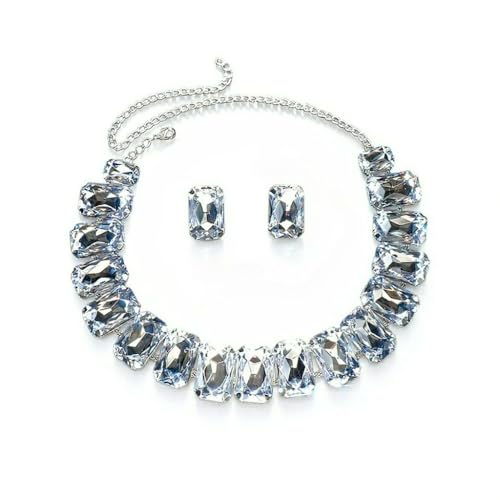 XIGAWAY Übertriebene quadratische Strass-Halskette und Ohrringe Set für Frauen - geometrischer Statement-Schmuck,, S, Strassstein, Kein edelstein von XIGAWAY