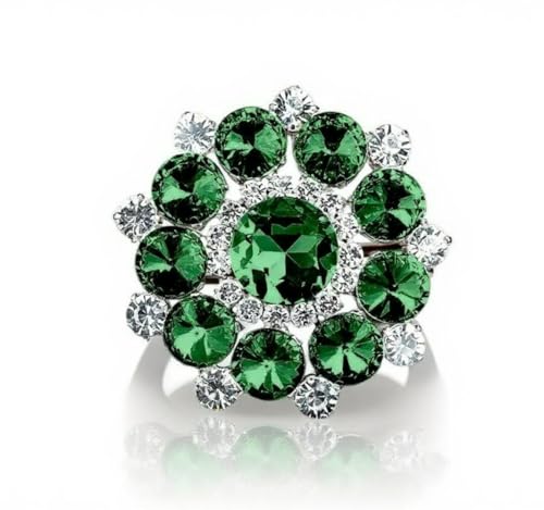 XIGAWAY Verstellbarer übergroßer Strassring für Frauen – auffälliger, geometrischer funkelnder Statement-Ring in Grün, Rot, Blau, Weiß, Gelb (2024 Sommermodeschmuck), Strasssteine, Nein von XIGAWAY