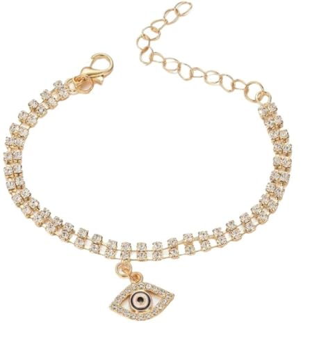 XIGAWAY Verstellbares, zweilagiges, funkelndes Armband für Damen – Armreif aus Legierung mit Herz- und Augen-Details, eleganter Partyschmuck (6 Farboptionen), Einheitsgröße, Metall, Kein Edelstein von XIGAWAY