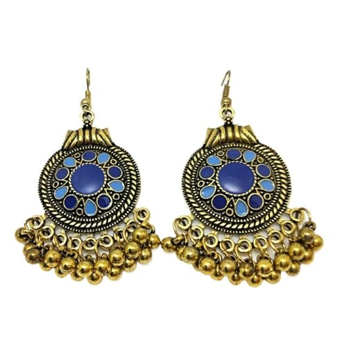 XIGAWAY Vintage Disc Drop Ohrringe mit Emaille Metall Kugel Fransen Blau Schwarz Beige baumelnde Ohr-Accessoires, S, Metall, Kein Edelstein von XIGAWAY