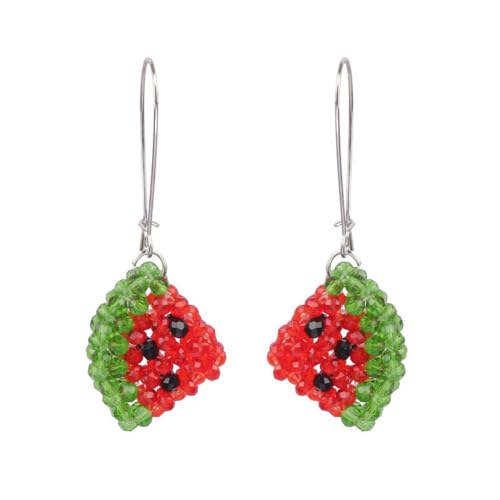 XIGAWAY Wassermelonen-Perlenohrringe für Frauen, handgewebte Acryl-Ohrringe, baumelnde Ohrringe, Bohemian-Retro-Ohrschmuck von XIGAWAY