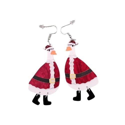 XIGAWAY Weihnachtliche Ente Acryl Ohrringe für Frauen Handgemachte Tier Thema Urlaub Baumeln Ohrringe Trending Style Winter 2025 von XIGAWAY