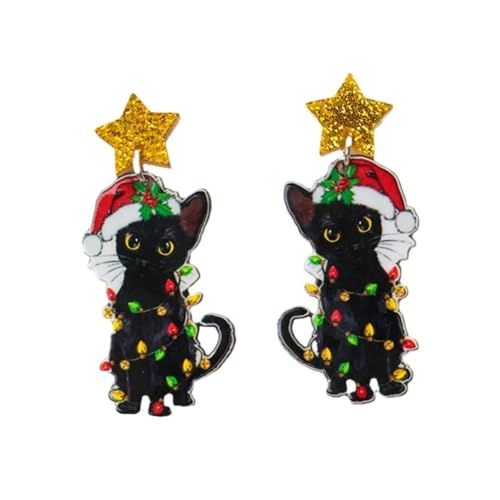 XIGAWAY Weihnachtsglocke Schwarze Katze Ohrringe für Frauen Festliche Katze Acryl Ohrstecker mit Urlaubsthema, S, Acryl, Kein Edelstein XIGAWAY Weihnachtsglocke Schwarze Katze Ohrringe für Frauen Festliche Katze Acryl Ohrstecker mit Urlaubsthema, S, Acryl, Kein Edelstein von XIGAWAY