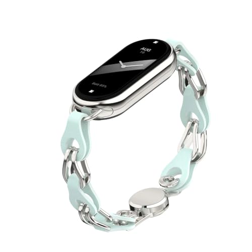 XIHAMA Uhrenarmband kompatibel mit Xiaomi Mi Band 8, durchbrochene Ring Design Ersatz Lederband Edelstahl Magnetverschluss Armband für Frauen (blau) von XIHAMA