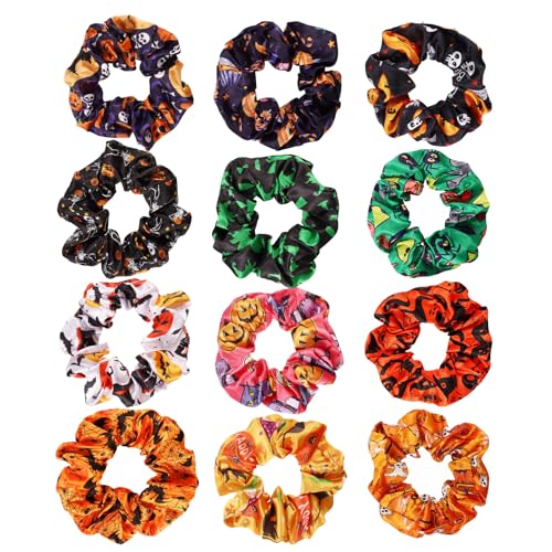 12 Stück Haargummis Halloween, Haarband Halloween-Haargummis Kürbis-Totenkopf-Fledermaus-Haargummis Gummibänder Halloween-Geschenke für Frauen und Mädchen (12 Stile) von XIHIRCD