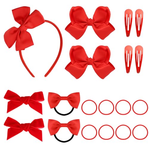 19er-Set Haarschmuck für die Schule mit Roter Schleife, Einheitliche Haargummis aus Samt und Bändern Stirnband Haarspangen Set für Kleine Mädchen Kleinkinder Kinder Haarstyling-Zubehör von XIHIRCD