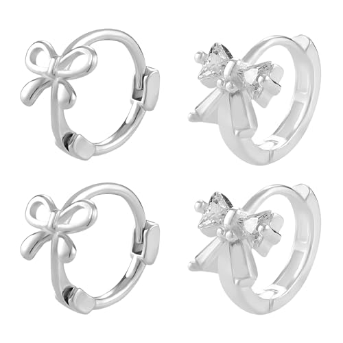 2 Paare Creolen mit Schleife, Splitter Klein Schleifen Ohrringe Süß Schleife Runde Ohrringe Leicht Zierliche Band Ohrringe Stilvoll Durchbohrter Schleifenschmuck für Frauen und Mädchen von XIHIRCD