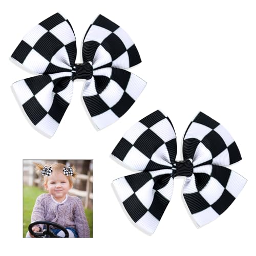 2 Stück Racing Checkered Flag-Schleifenclips, Haarschleifenclip Schwarz-Weiße Racing-Fan-Zopfhaarclips Haar-Accessoires Racing Checkered Styling für Kinder Frauen von XIHIRCD