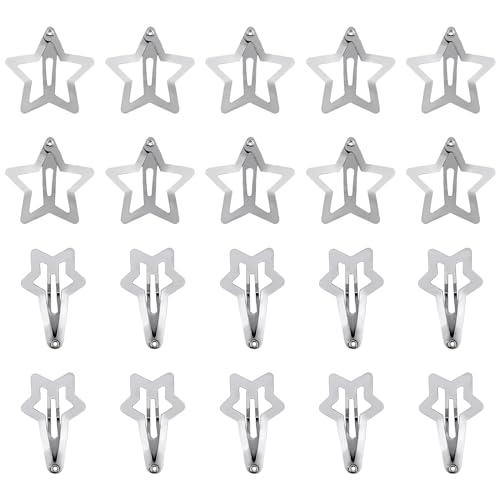 20St Sternförmige Snap Haarspangen, 3cm & 3,2cm Y2K Haarspangen Sterne Haarspangen Haar Clips Haarklammer Metall für Frauen und Mädchen Haarstyling (Silber) von XIHIRCD