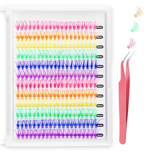 240 Stück Wimpernverlängerung Set, Farbige Cluster Wimpern mit Rosa Pinzette DIY-Wimpern Falsche Wimpernverlängerungen Make-up-Zubehör für Anfänger Mädchen Frauen von XIHIRCD