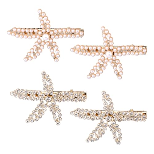4stk Perlen und Strass Seestern-Haarspangen, Böhmen Gold -Haarspangen Sommer-Strandschmuck für Damen Mädchen Braut Halloween Karneval Meerjungfrauen-Kostümschmuck 4stk Perlen und Strass Seestern-Haarspangen, Böhmen Gold -Haarspangen Sommer-Strandschmuck für Damen Mädchen Braut Halloween Karneval Meerjungfrauen-Kostümschmuck von XIHIRCD