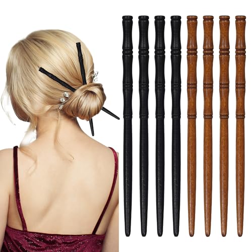 8 Stück Haarstäbchen Holz, Retro Haarstäbchen Bambusform Haarstäbchen für Dutts Langes Haar Holz Haarnadel Haarhalterstab für Frauen Haar Accessoires von XIHIRCD