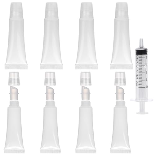 8 Stück Leere Lipgloss Tuben, 10ml Transparent Lippgloss Behälter Nachfüllbar Mini Lipgloss-Quetschflasche mit Füllwerkzeug für Frauen und Mädchen Kosmetik Make-up Reisen Toilettenartikel von XIHIRCD