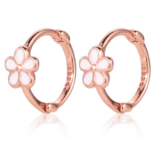 925 Sterling Silber Creolen Gänseblümchen, Creolen Blumen Stilvoll Runde Gänseblümchen Schmuck Klein Floral Knorpel Creolen für Frauen Durchbohrte Knorpelohrringe Creolen Geschenke (Roségold) von XIHIRCD