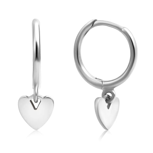 Herz Ohrringe Silber 925, Minimalistisch, Herz Creolen Klein Love Drop Huggies Ohrringe Charms Baumelnd Schmuck Geschenke für Frauen Mädchen Weihnachten Geburtstag Valentinstag von XIHIRCD