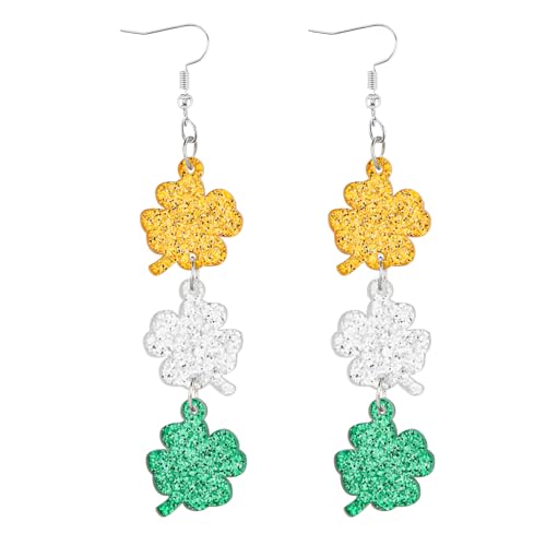 Kleeblatt Ohrhänger zum St. Patrick's Day, 3 Farben Glitzernde Kleeblatt-Tropfenohrringe Glücksschmuck-Accessoires aus Acryl im Irischen Stil Geschenk für Frauen und Mädchen von XIHIRCD