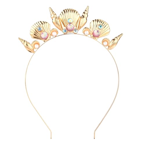 Muschel Stirnband, Gold Muschel Krone Hübsch Perlen Muschel Haarreifen Muschel Tiara Muschel Kopfschmuck für Strand Hochzeit Halloween Karneval Cosplay Party Meerjungfrau Kostüm für Damen Mädchen von XIHIRCD