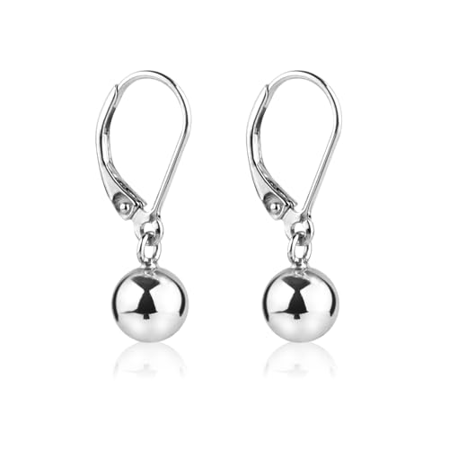 S925 Sterling Silber Brisur Ohrringe für Damen, Kleine Weißvergoldete Runde Kugel Ohrhänger Leicht Bequem Modeschmuck von XIHIRCD