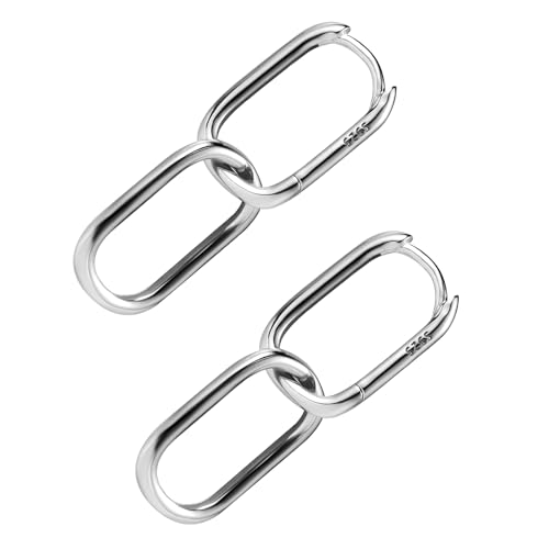 S925 Sterling Silber Creolen Gliederketten Ohrringe, Kleiner Ovale Minimalistische U Förmige Huggie Tropfenohrringe Umwandelbare Büroklammer Glieder Modeschmuck für Frauen (Silber) von XIHIRCD