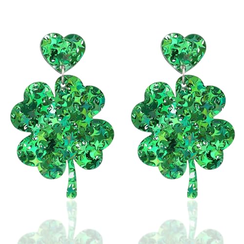 St Patricks Day Ohrringe, Glänzend Kleeblatt Ohrringe Acryl Vierblättrig Irisch Glück Kleeblatt Ohrringe Hängend St Patricks Day Accessoires für Frauen Mädchen von XIHIRCD