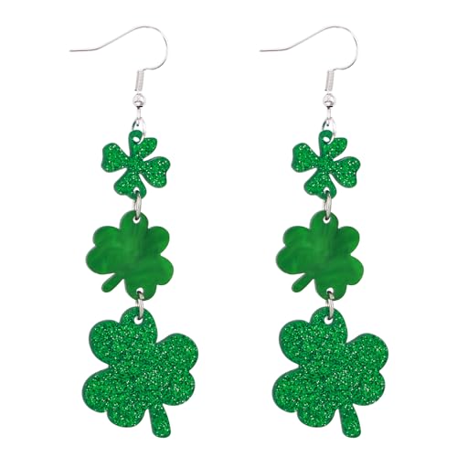 St Patricks Day Ohrringe, Grüne Stilvolle Kleeblatt Ohrringe Acryl Kleeblatt Ohrringe Feiertags Ohrringe St. Patrick Ohrringe für Frauen und Mädchen (Drei Blätter) von XIHIRCD