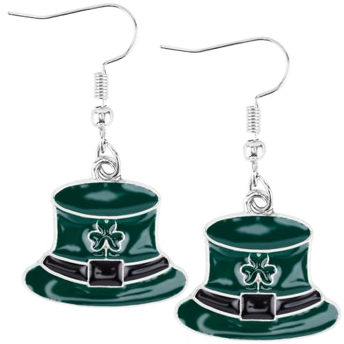 St. Patricks Day Ohrringe, Kleeblatt-Ohrringe Glücklicher Grüner Kleeblatthut Hufeisen-Tropfenohrringe St. Patricks Day-Accessoires für Frauen und Mädchen von XIHIRCD