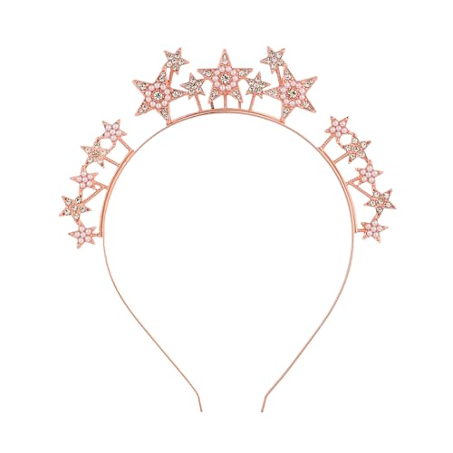 Sternen Stirnband, Stern-Halo-Kronen-Stirnband Funkelnd Stern Strass Tiara Göttin-Kopfschmuck Kopfbedeckung, Brautparty Kostüm Hochzeit Haarschmuck für Frauen Mädchen (Roségold) von XIHIRCD