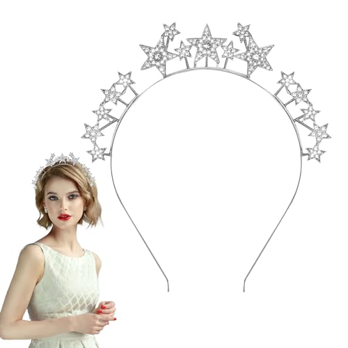 Sternen Stirnband, Stern Halo Kronen Stirnband Strass Stern Stirnband Göttinnen Kopfschmuck Braut Haarschmuck Stern Strass Tiara für Frauen Mädchen Hochzeitsfeier (Silber) von XIHIRCD