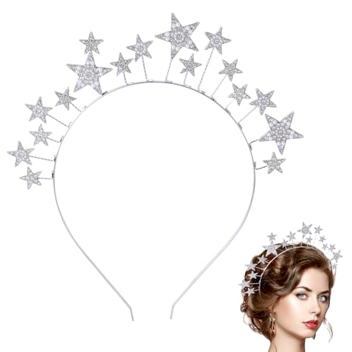 Strass-Stern-Heiligenschein-Stirnband, Silbernes Göttinnen-Kopfstück Kristall-Maria-Brautkopfschmuck Haarschmuck für Partys und Hochzeiten für Frauen Mädchen Kostüme Cosplay Partys von XIHIRCD