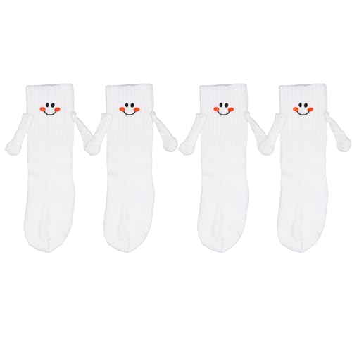 XIHIRCD 2 Paar Handhaltesocken für Kinder, Lustige Magnetische Mid-Tube-Socken Weißes Lächeln Passende Crazy Silly Slipper-Socken Freundschaft Geburtstagsgeschenk für Kinder Kleinkinder (3-5 Jahre) von XIHIRCD