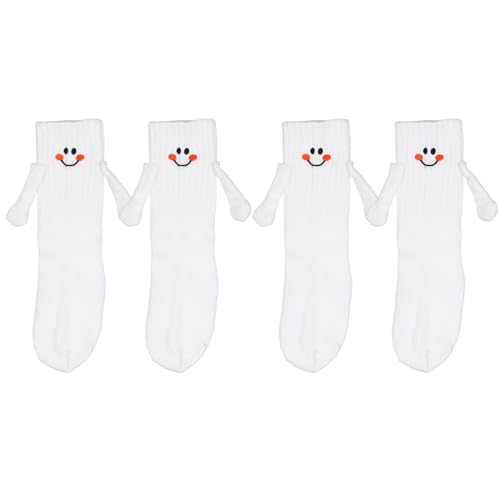 XIHIRCD 2 Paar Handhaltesocken für Kinder, Lustige Magnetische Mid-Tube-Socken Weißes Lächeln Passende Crazy Silly Slipper-Socken Freundschaft Geburtstagsgeschenk für Kinder Kleinkinder (6-9 Jahre) von XIHIRCD