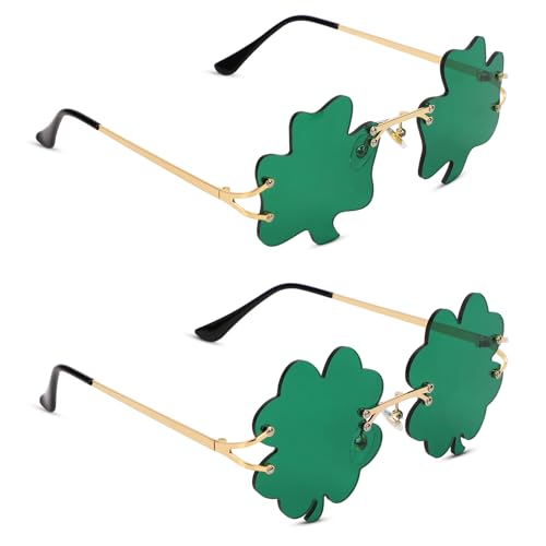 XIHIRCD 2 Paar St. Patrick's Day Sonnenbrille, St. Patrick's Irish Kleeblatt Sonnenbrille Vierblättriges Kleeblatt Brille St. Patricks Day Accessoires für Damen Herren Kinder Erwachsene (Dunkelgrün) von XIHIRCD