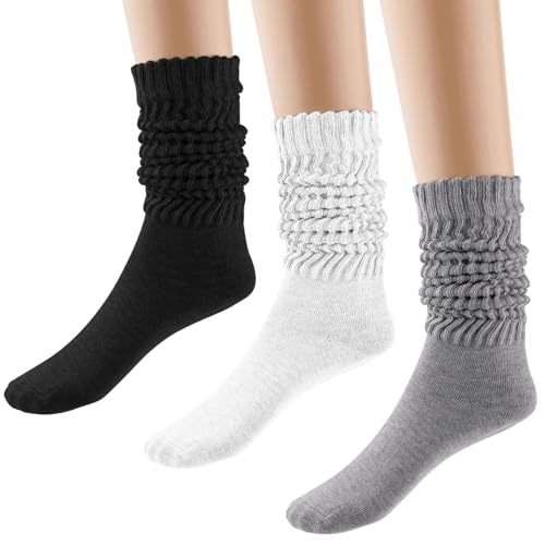 XIHIRCD 3 Paar Lange Socken Damen, Gestrickte Oberschenkelhohe Socken Slouchy Socken für Damen Röhrensocken für Damen Gestapelte Socken Hohe Socken für Damen für Herbst und Winter (3 Farben) von XIHIRCD