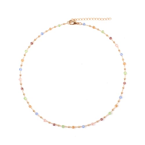 XIHIRCD Beaded Choker, Bunte Sommerperlenkette Kubische Kristallkette Böhmische Perlenkette für Strandparty Abschlussball Party Festival Accessoire für Mädchen und Frauen von XIHIRCD