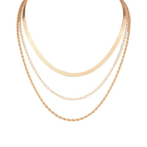 XIHIRCD Mehrschichtiges Halsketten 3er Set Gold für Damen, Gestapelte Boho Halsketten Damen Schlangenkette Spiralkette Modeschmuck Geschenk für Frauen und Mädchen von XIHIRCD