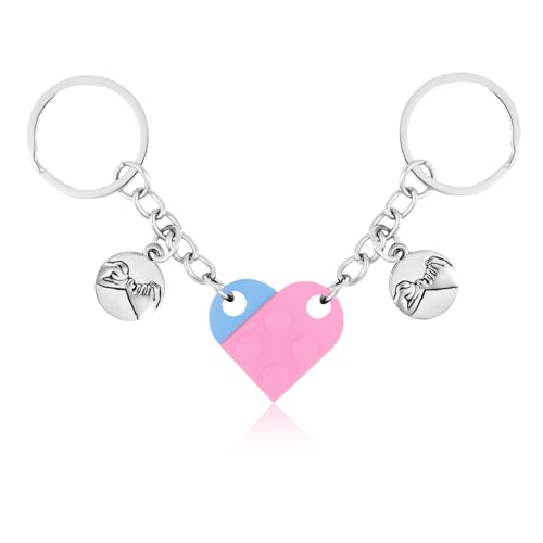 XIHIRCD Passende Herz Schlüsselanhänger für Paare, Individueller Pärchen-Schlüsselanhänger mit Geschenkbox Pinky Promise-Anhänger Pärchen & Freundschaft Geschenk für Freund Freundin (Rosa, Hellblau) von XIHIRCD