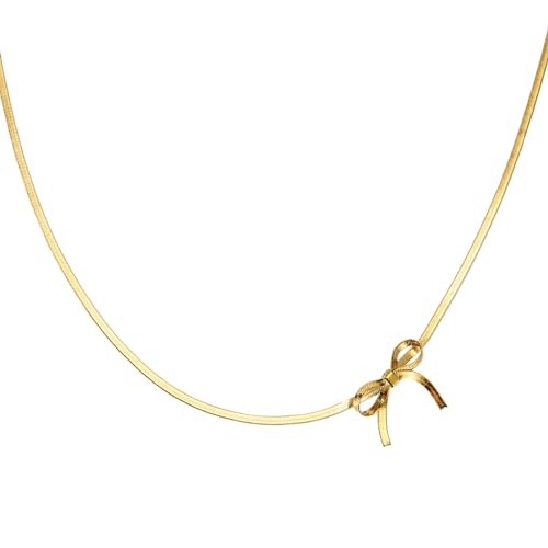 XIHIRCD Schleife-Halskette für Halsband, Vergoldet Schlangenkette Elegante Schleife-Halskette Schmuckgeschenk für Frauen Mädchen Teenager Muttertag Valentinstagsgeschenk für Sie von XIHIRCD