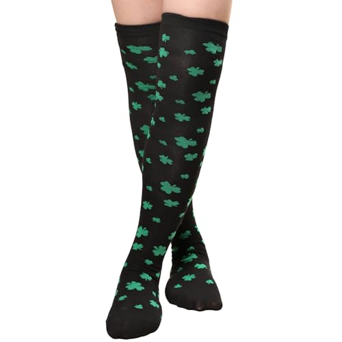 XIHIRCD St. Patricks Day Socken, Socken Kleeblatt St. Patrick's Day Kniestrümpfe Irische Socken St. Patricks Day Kostüm Accessoires Glücksgeschenke für Damen und Herren von XIHIRCD