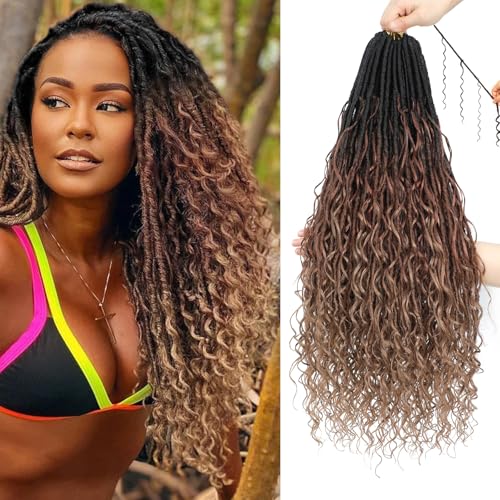 XIIMENALU Boho Faux Locs Crochet Hair 8 Packs Goddess Soft Locs with Curly Ends Pre-Looped Bohemian River Locs Crochet Hair Extensions for Black Women (1B/30/27#, 18Inch(Pack of 8)) von XIIMENALU
