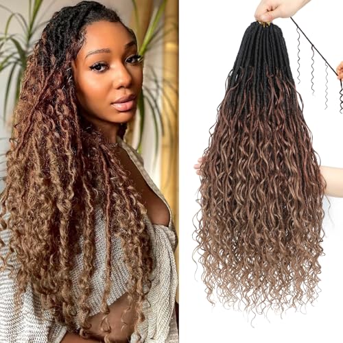 XIIMENALU Boho Faux Locs Crochet Hair 8 Packs Goddess Soft Locs with Curly Ends Pre-Looped Bohemian River Locs Crochet Hair Extensions for Black Women (1B/30/27#, 24Inch(Pack of 8)) von XIIMENALU