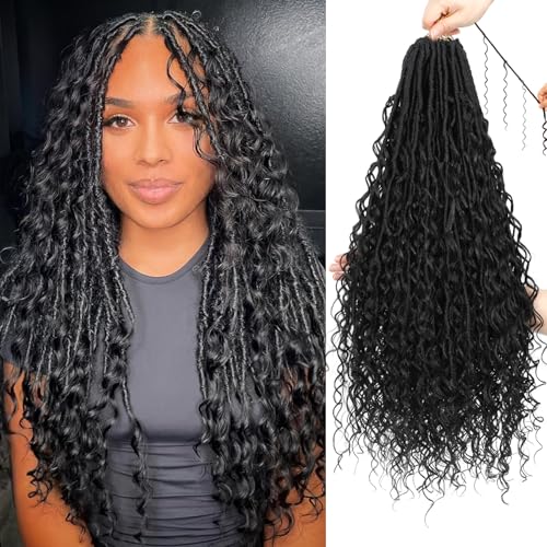 XIIMENALU Boho Faux Locs Crochet Hair 8 Packs Goddess Soft Locs with Curly Ends Pre-Looped Bohemian River Locs Crochet Hair Extensions for Black Women (1B#, 18Inch(Pack of 8)) von XIIMENALU