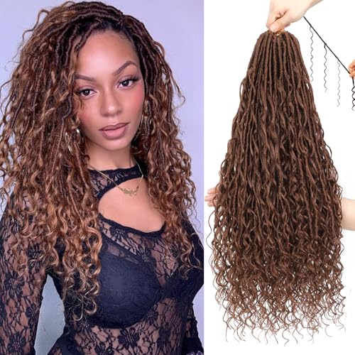 XIIMENALU Boho Faux Locs Crochet Hair 8 Packs Goddess Soft Locs with Curly Ends Pre-Looped Bohemian River Locs Crochet Hair Extensions for Black Women (30#, 18Inch(Pack of 8)) von XIIMENALU