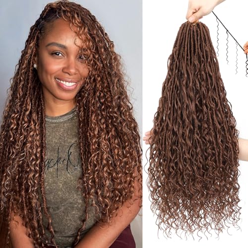 XIIMENALU Boho Faux Locs Crochet Hair 8 Packs Goddess Soft Locs with Curly Ends Pre-Looped Bohemian River Locs Crochet Hair Extensions for Black Women (30#, 24Inch(Pack of 8)) von XIIMENALU