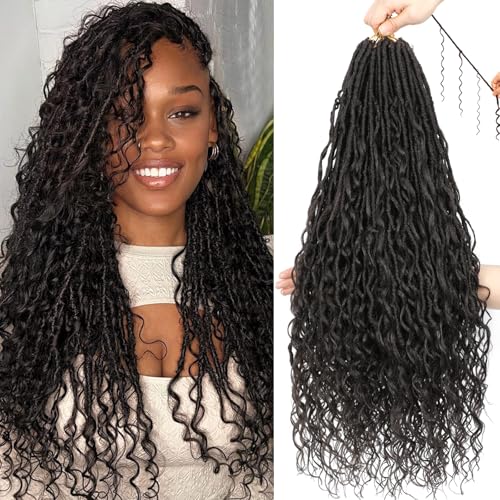 XIIMENALU Boho Faux Locs Crochet Hair 8 Packs Goddess Soft Locs with Curly Ends Pre-Looped Bohemian River Locs Crochet Hair Extensions for Black Women (4#, 18Inch(Pack of 8)) von XIIMENALU